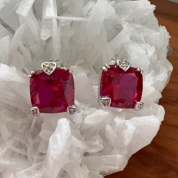 RARE Judith Ripka JR TWO Red Corundum & Diamond Fontaine Earrings - Picture 2 of 11